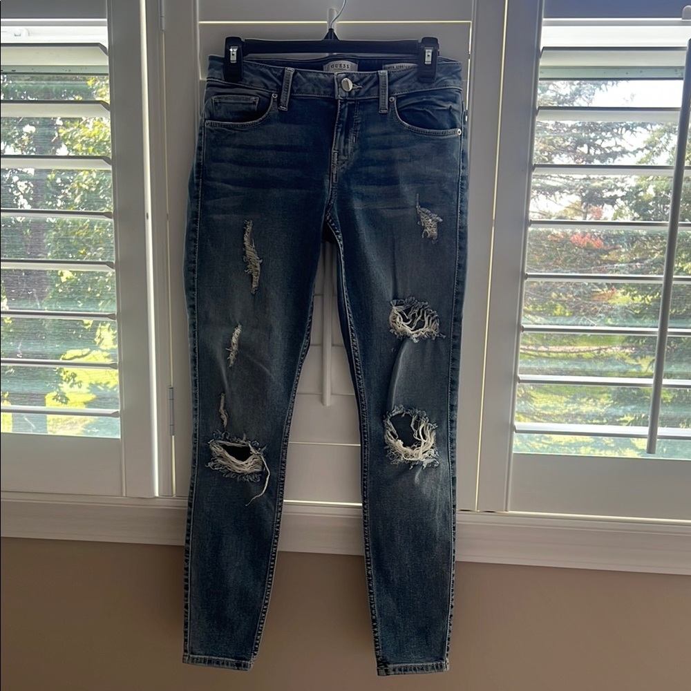 Guess Blue Distressed Skinny Jeans